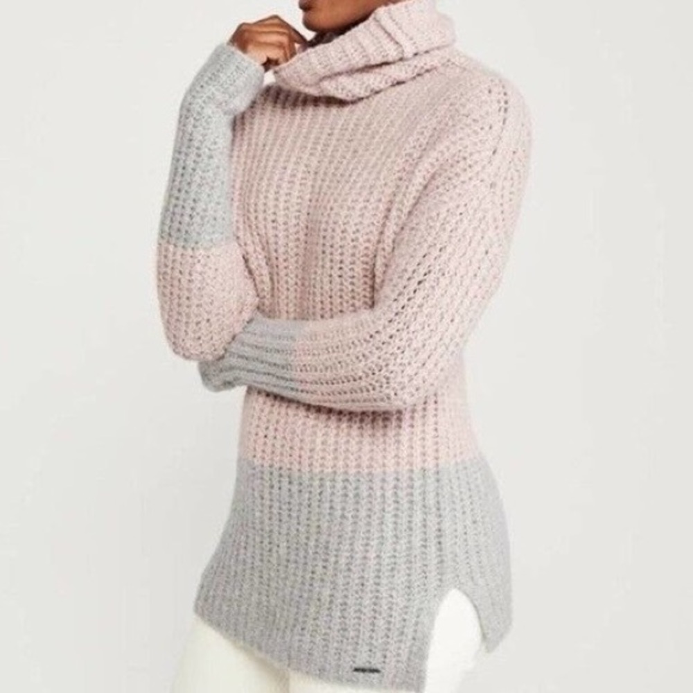 Abercrombie & Fitch Wool Blend Pink Grey Roll Neck Turtle Neck Knit Sweater XS